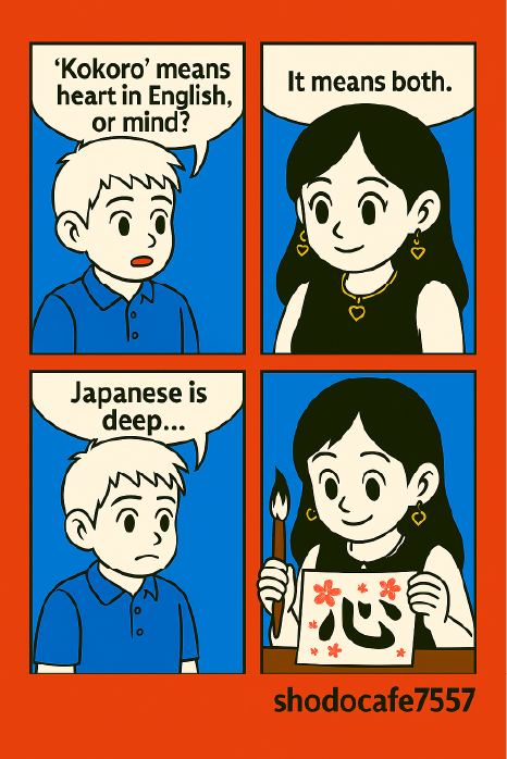 kanji comic roppongilowl Kokoro Kanji explained in a 4-panel Japanese Calligraphy Comic Shodocafe7557 in Roppongi, Tokyo.