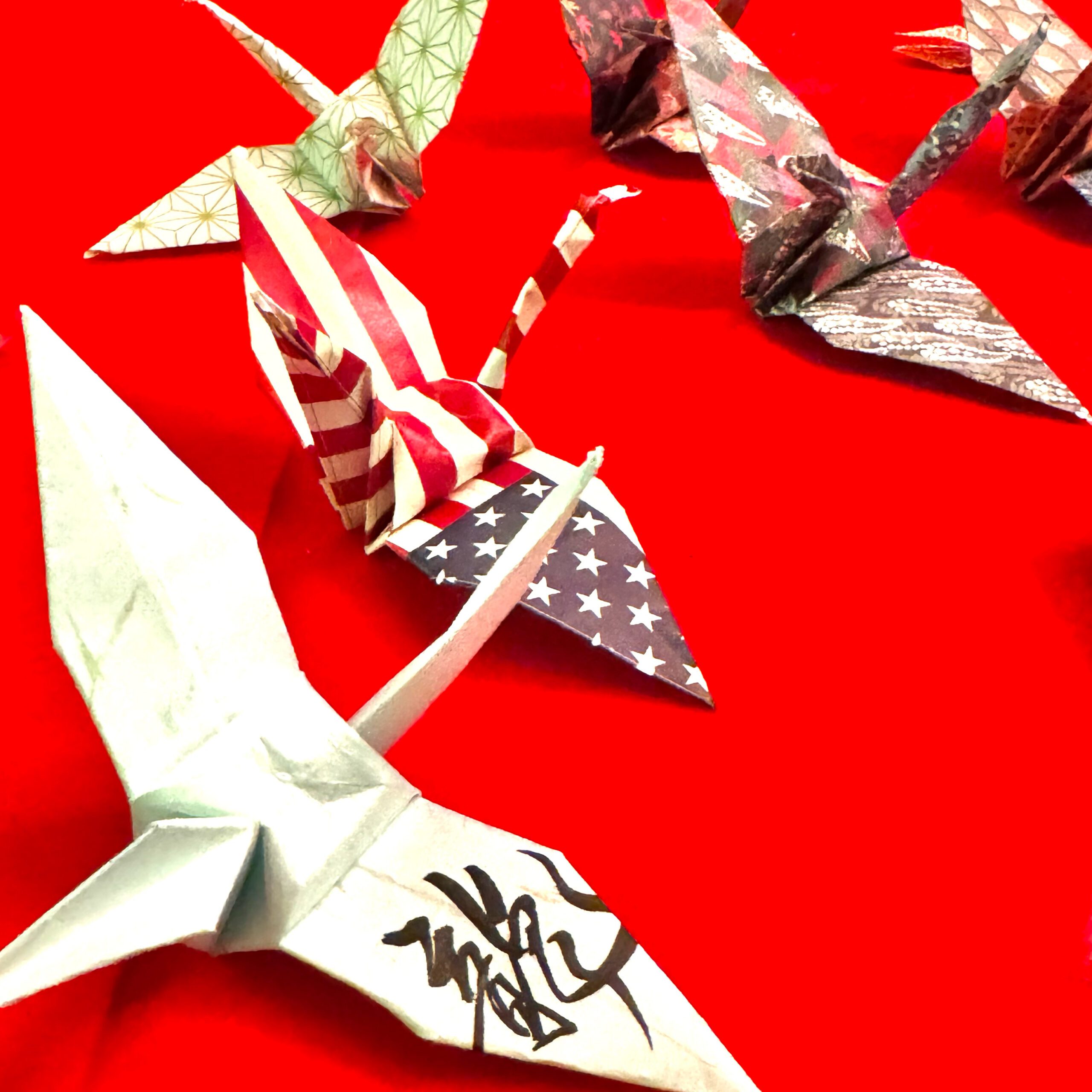 origami crane kanji dragon scaled Origami Cranes with Kanji and Flag Patterns – Shodocafe 7557