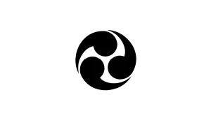 Mitsudomoe family crest with three swirling comma shapes inside a circle.
