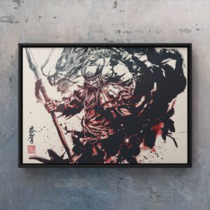 Ryuuki Enbu Dragon Demon Dance by KIMITOMO ShodoCafe7557 Tokyo Dragon-Demon Dance (Ryūki Enbu), Samurai ink art by Japanese calligraphy artist KIMITOMO, displayed at Shodocafe7557 in Roppongi, Tokyo.